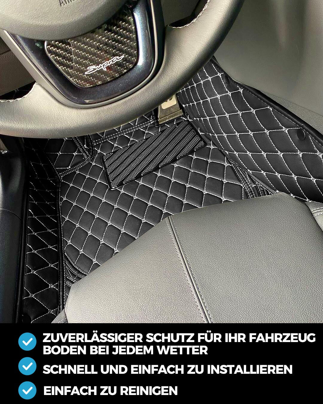 Schwarz & Beige Luxus Individuelle Auto-Fußmatten – Witamats